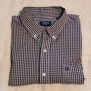 Chaps Long Sleeve Button Down Shirt Men’s Sz XXL Burgundy Gingham Check